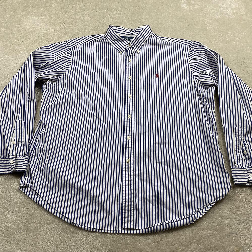 Ralph Lauren Shirt Mens 2XL Blue White Stripe Classic Fit Button Down Pony